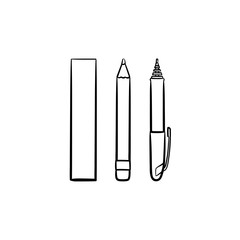 Stationery - ruler, pen and pencil hand drawn outline doodle icon. School supplies vector sketch illustration for print, web, mobile and infographics isolated on white background.