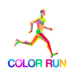 Vector logo symbol runner multicolored abstract shapes colored run dynamics of motion man silhouette.