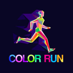 Vector logo symbol runner multicolored abstract shapes colored run dynamics of motion man silhouette.