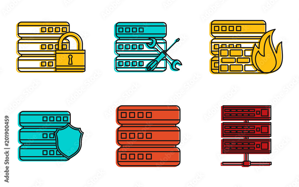 Poster server icon set. color outline set of server vector icons for web design isolated on white backgroun