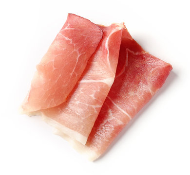 Prosciutto Slice On A White Background