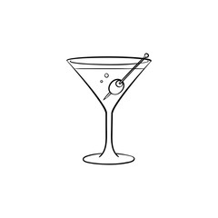 Liquor hand drawn outline doodle icon. Vector sketch illustration of martini liquor with olive for print, web, mobile and infographics isolated on white background.