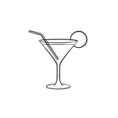 Cocktail drink hand drawn outline doodle icon. Vector sketch illustration of glass with alcohol cocktail drink for print, web, mobile and infographics isolated on white background.