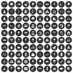 100 childrens park icons set in simple style white on black circle color isolated on white background vector illustration