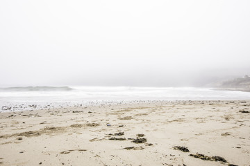 Mist over sandy beach