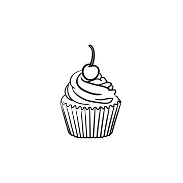 Cupcake hand drawn outline doodle icon. Vector sketch illustration of cupcake with berry for print, web, mobile and infographics isolated on white background.