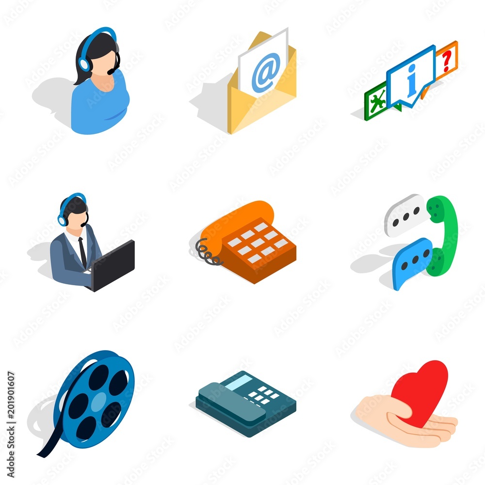 Poster network address icons set. isometric set of 9 network address vector icons for web isolated on white