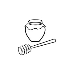 Honey in a glass jar with wooden spoon hand drawn outline doodle icon