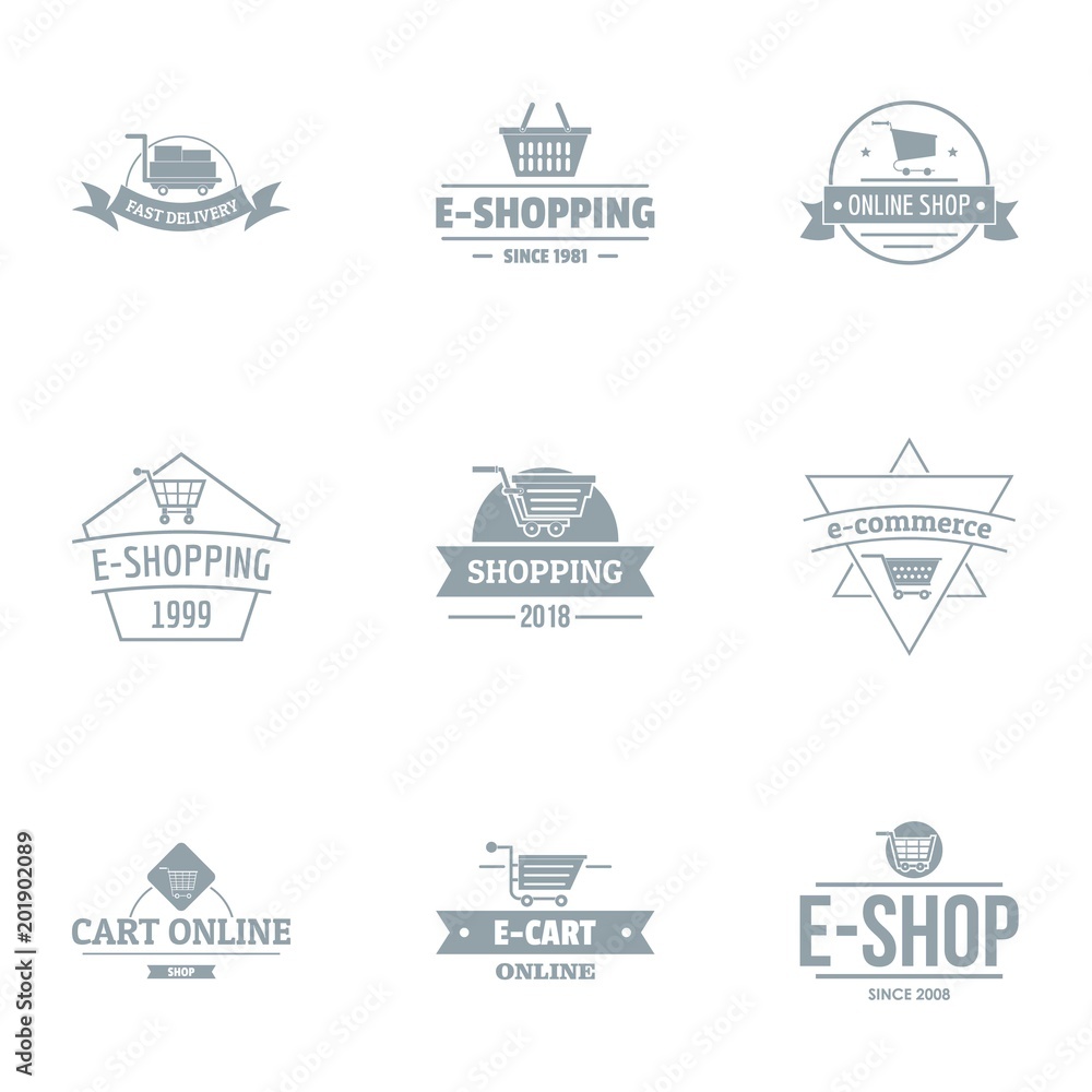 Poster online store logo set. simple set of 9 online store vector logo for web isolated on white background