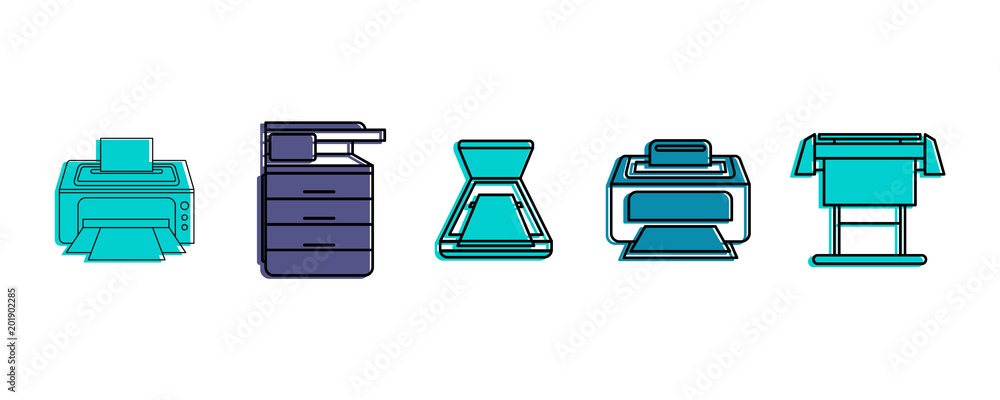 Aufkleber printer icon set. color outline set of printer vector icons for web design isolated on white backgro