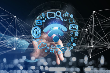 wifi symbol connection surrounded by multimedia and internet application logo - 3d rendering