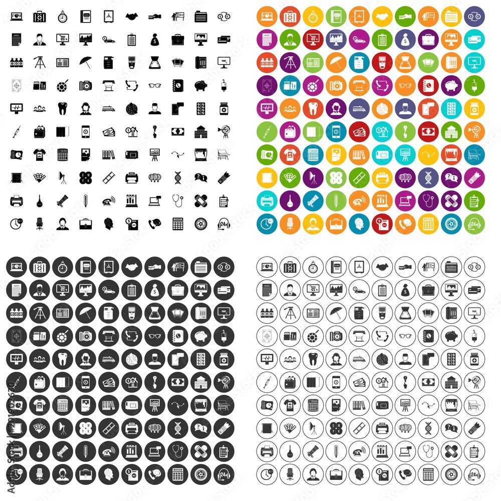 Poster 100 department icons set vector in 4 variant for any web design isolated on white