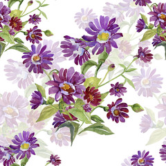 Bouquet from red flowers.Watercolor  seamless   pattern.