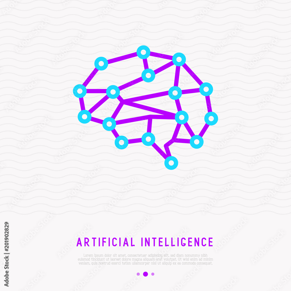 Poster polygonal brain thin line icon, artificial intelligence or machine learning. modern vector illustrat