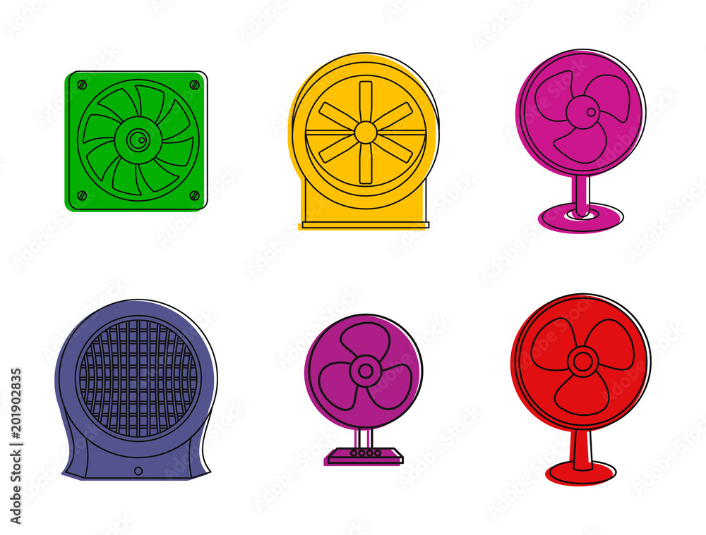 Poster fan icon set. color outline set of fan vector icons for web design isolated on white background