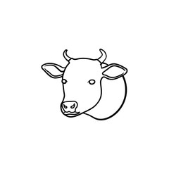 Cow head hand drawn outline doodle icon. Organic veal meat vector sketch illustration for print, web, mobile and infographics isolated on white background.