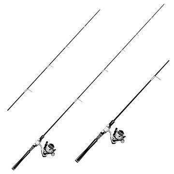 Fishing rod with spinning reel vector black template