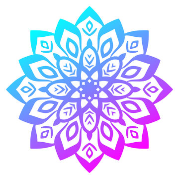 Colorful gradient round element. Mandala. Ornamental doodle flower isolated on white background. Vector illustration.