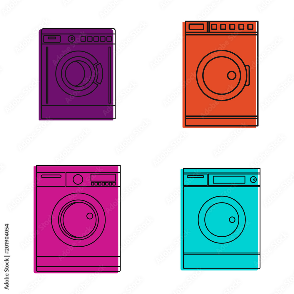 Poster washmachine icon set. color outline set of washmachine vector icons for web design isolated on white