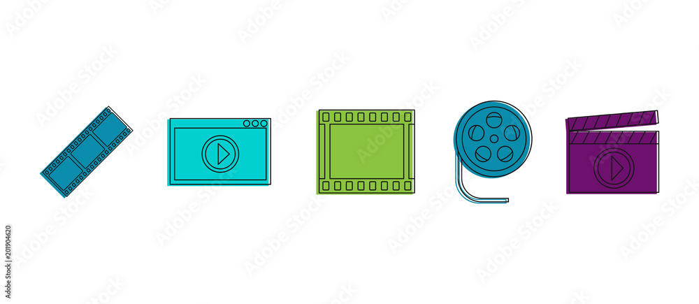 Poster video file icon set. color outline set of video file vector icons for web design isolated on white b