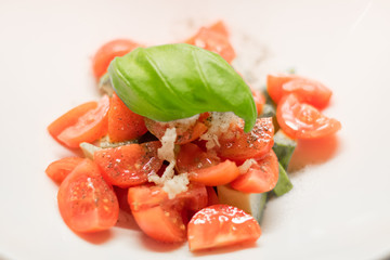 Fresh salad. Basil, tomatoes, garlic