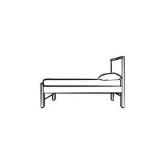 Bed with pillow hand drawn outline doodle icon. Bedroom furniture for sleep - bed with pillow vector sketch illustration for print, web, mobile and infographics isolated on white background.
