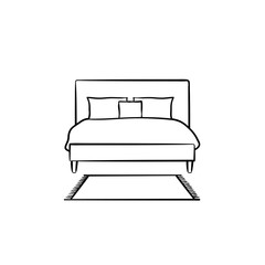 Bed with pillows hand drawn outline doodle icon. Bedroom furniture for sleep - bed with pillows vector sketch illustration for print, web, mobile and infographics isolated on white background.
