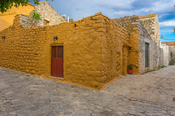 Old stone houses in Areopoli village in Mani, Peloponnese, Greece