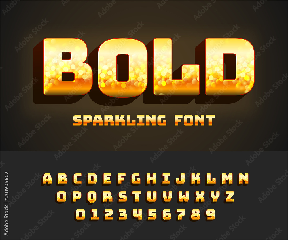 Aufkleber vector bold alphabet with effect bokeh. font with blurred night lights on background.