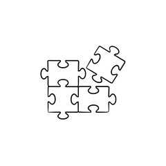 Puzzle hand drawn outline doodle icon. Piece of puzzle vector sketch illustration for print, web, mobile and infographics isolated on white background.