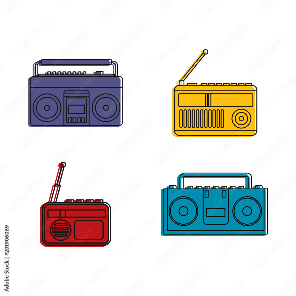 Poster bumbox icon set. color outline set of bumbox vector icons for web design isolated on white backgroun