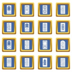 Door icons set vector blue square isolated on white background 
