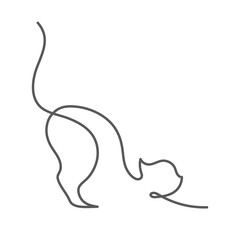 Cat continuous line drawing - cute pet stretching himself with his tail holds high isolated on white background. © Yuliia Osadcha