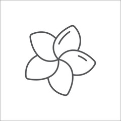 Plumeria editable outline icon - pixel perfect symbol of tropical flower in thin line art style.