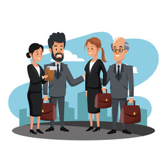 Business people teamwork at city vector illustration graphic design