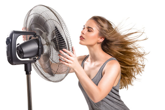 Young Woman With Cooler Fan