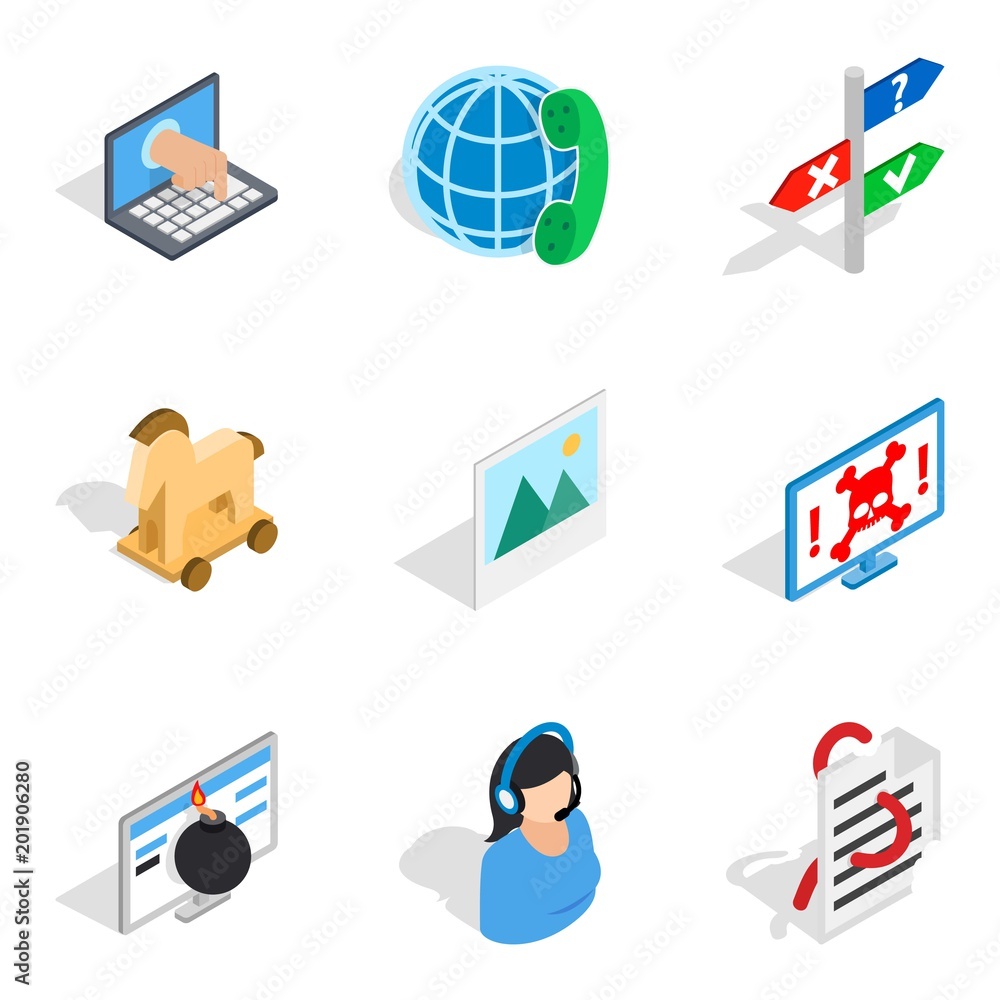 Poster setup icons set. isometric set of 9 setup vector icons for web isolated on white background
