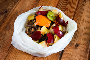 fruit peels in a recyclable bag