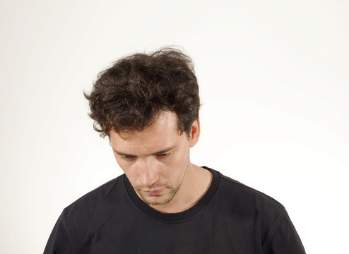 Upset man in black T-shirt