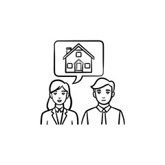 People dreaming about buying a house hand drawn outline doodle icon. Vector sketch illustration of people dreaming about house for print, web, mobile and infographics isolated on white background.