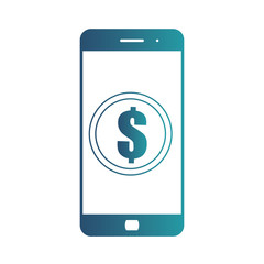 Smartphone banking dollar icon. Mobile payment with smartphone. Isolated gradient blue icon on white background