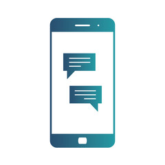 Smartphone with chatting screen. Messenger application. Text messaging flat design concept. Isolated gradient blue icon on white background
