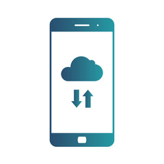 Cloud storage. Cloud icon on smartphone screen. Isolated gradient blue icon on white background