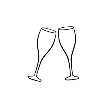 recommend clip art: Champagne glasses hand drawn outline doodle icon. Two clinking wineglasses vector sketch illustration for print, web, mobile and infographics isolated on white background.