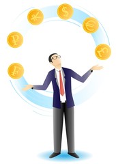 Businessman juggling coins vector illustration