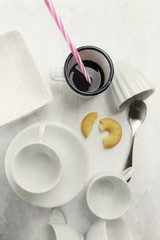 Breakfast with drinking straw, still life