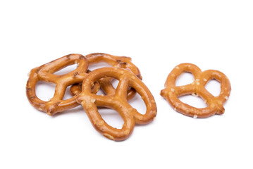 Salty cracker pretzel isolated on white background