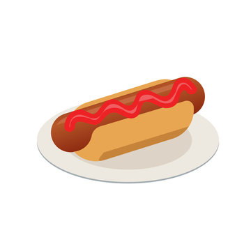 Isometric isolated hot-dog. Fast food. Illustration for design fast food menu