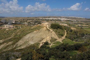 Fototapeta na wymiar Landscape around Golden Bay and Ghajn Tuffieha Bay, Mediterranean Sea Malta 