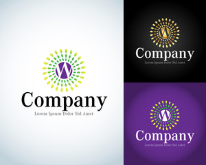 Letter W Logo template. W Letter Design Vector with rays.Type Characters Logotype symbols. Isolated vector illustration.